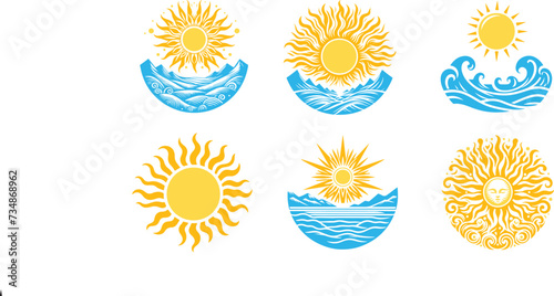 Sun and sea icon, sun and sea vector illustration 