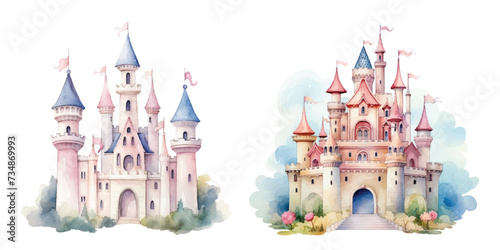 underwater castle watercolor vector illustration