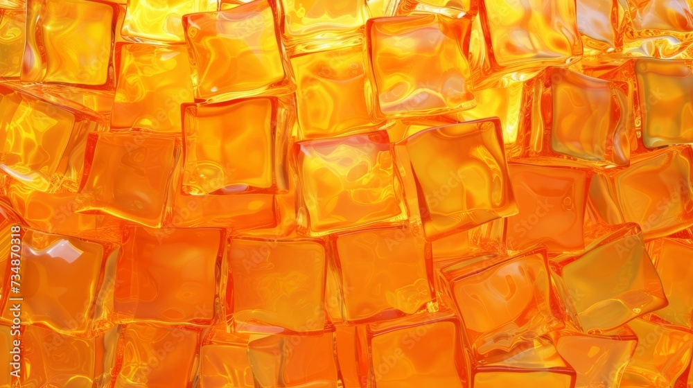 Golden Glow 3D Rendered Orange Glass Cubes on Illuminated Background Golden Glow 3D Rendered Orange Glass Cubes on Illuminated Background