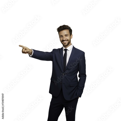 business man pointing finger at the left side