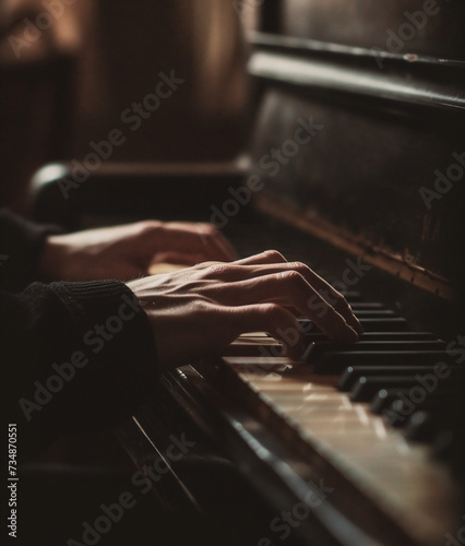Close up of male hands playing the piano. Focus on hands.