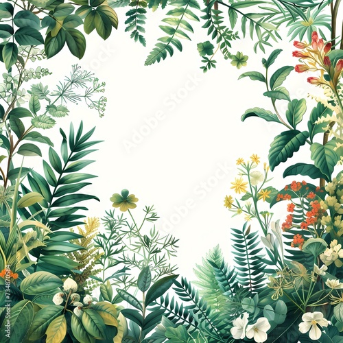 Vibrant Tropical Plant Frame with Exotic Foliage and Flowers © RobertGabriel