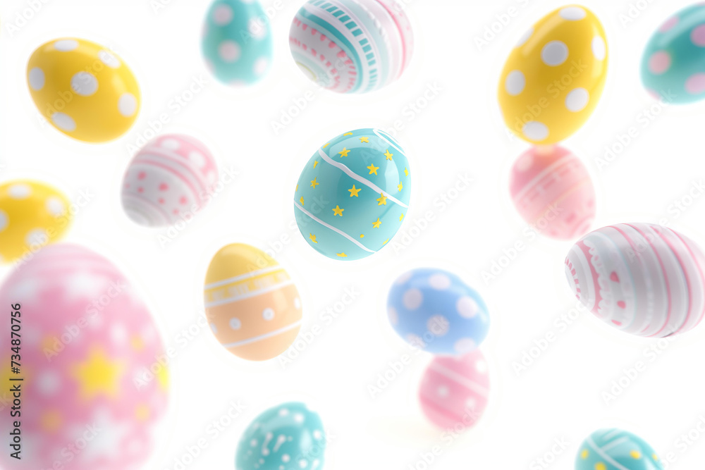 pastel easter eggs floating isolated on white background