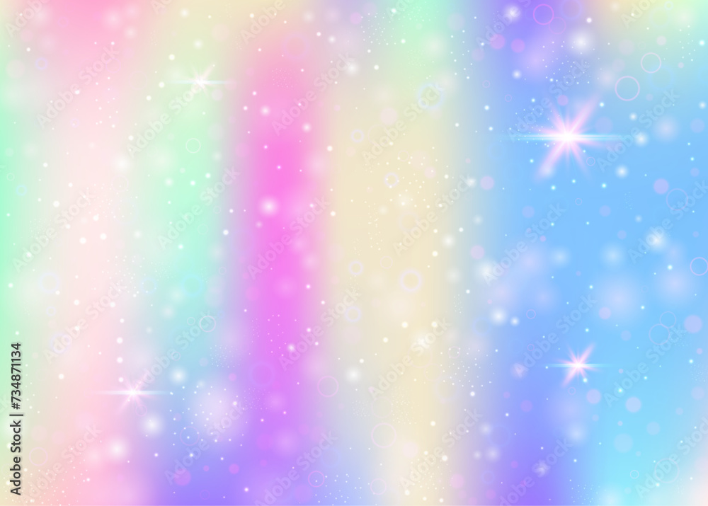 Holographic background with rainbow mesh. Multicolor universe banner in princess colors. Fantasy gradient backdrop with hologram. Holographic magic background with fairy sparkles, stars and blurs. Holographic background with rainbow mesh. Multicolor universe banner in princess colors. Fantasy gradient backdrop with hologram. Holographic magic background with fairy sparkles, stars and blurs.