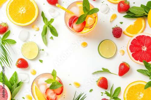  summer cocktails isolated on white background