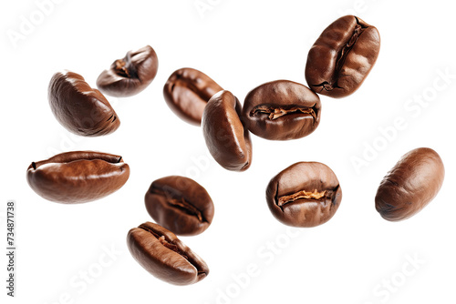  flying coffee beans macro closeup isolated on transparent background