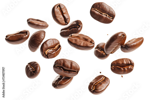  flying coffee beans macro closeup isolated on transparent background