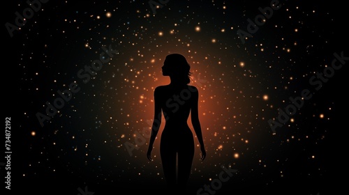 Silhouette of a Woman Against a Starry Cosmic Background