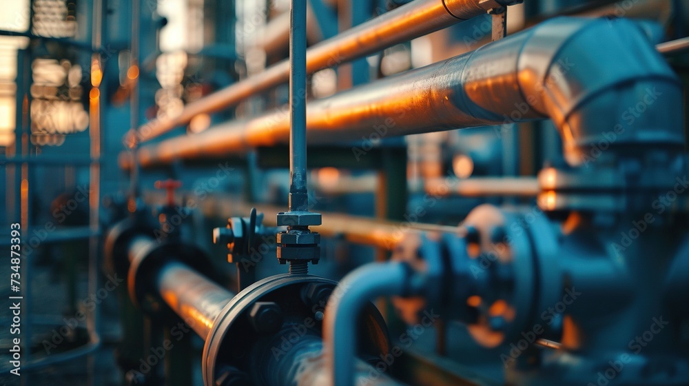 Fototapeta premium Close up Industrial view at oil refinery plant form industry zone. Generative Ai. 