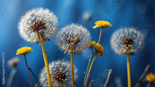 Abstract Blurred Nature Background, Abstract Nature's Bokeh Pattern, Dandelions and Parachute Seeds Blur, Abstract Background with Dandelions and Seeds, Blurred Background with Dandelion 