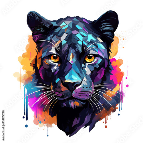 Painting of black panther head on a clean background, Png for Sublimation Printing, Printable art, Wild Animals. Illustration, Generative AI.