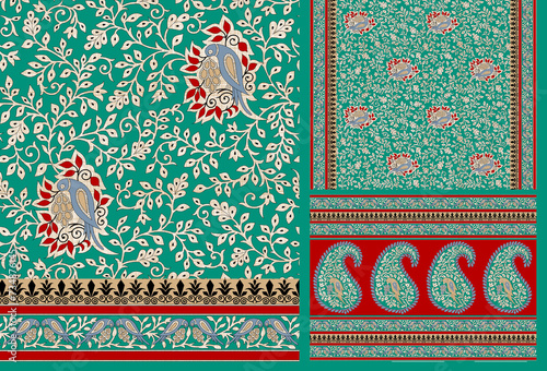 multi patterns with colorful sari design for textile printed u can used texture, graphic, background. Abstract border pattern geometrical textile saree in colorful background and digital Flower design