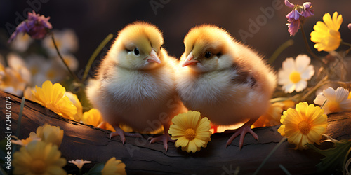  Baby Chickens Blossoming in Spring © aamir