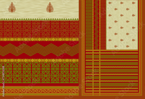 multi patterns with colorful sari design for textile printed u can used texture, graphic, background. Abstract border pattern geometrical textile saree in colorful background and digital Flower design