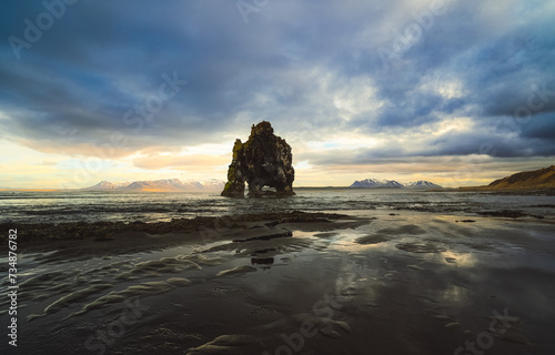 Sunset at the beautiful place of Iceland rock of Hvítserkur