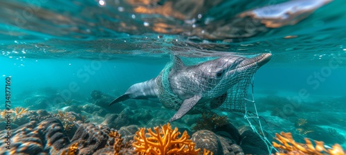 Dolphin trapped in fishing net highlights human waste s impact on marine life underwater