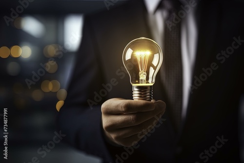 light bulb in hand, the business person holding bulb, idea bulb