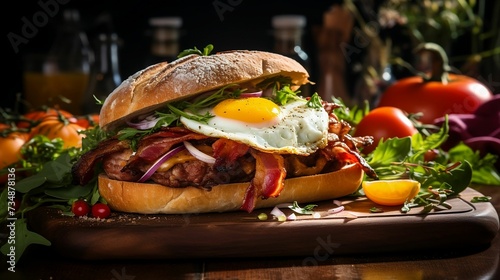 AI generated illustration of Uruguayan Chivito, meat and egg sandwich photo