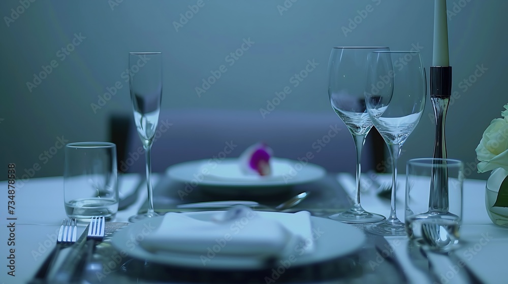 Table set for fine dining with cutlery and glassware : Generative AI Table set for fine dining with cutlery and glassware : Generative AI