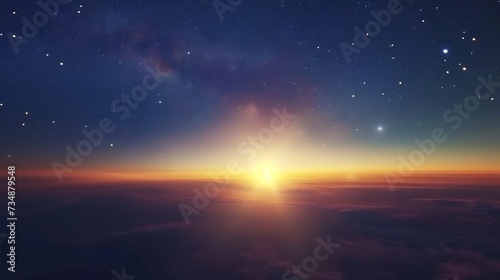 Beautiful sunrise with stars and galaxy in night sky. : Generative AI