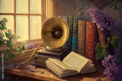 Melodic Echoes - Phonograph and Musical Notes Art Print