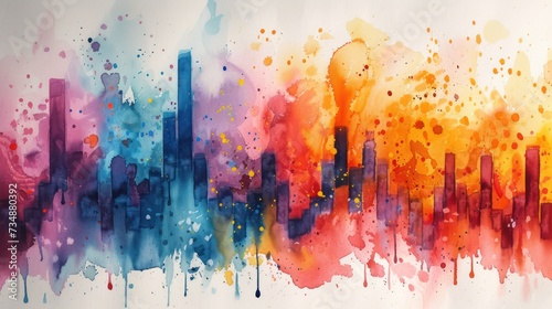Watercolor painting of a stock market chart on paper  with vibrant splashes representing financial growth