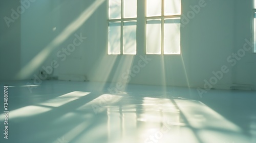 White room, glass windows, combined with the sunlight on the wall. : Generative AI