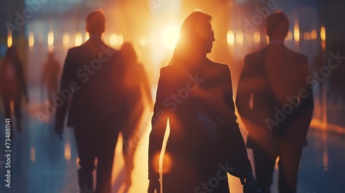 Silhouettes of Business People Walking in the Office : Generative AI