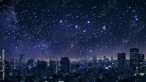 City landscape at nigh with sky filled with stars. : Generative AI