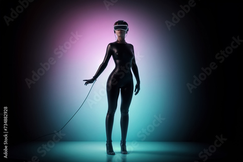Obraz na płótnie Aurora Virtuale- Immersioni Profonde con Visore VR e Sfondo Neon w salonie