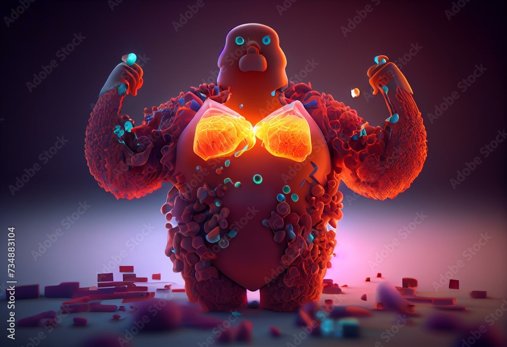 Autoimmune thyroiditis in obesity, conceptual 3D illustration showing