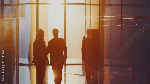 Silhouettes of Business People in an Office Building Concept : Generative AI