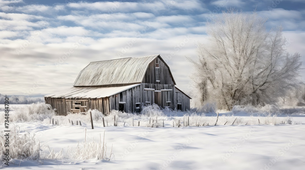 rustic snow covered barn
