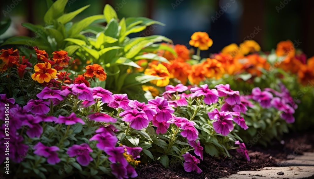 A Garden Bursting With Vibrant, Colorful Flowers A Garden Bursting With Vibrant, Colorful Flowers