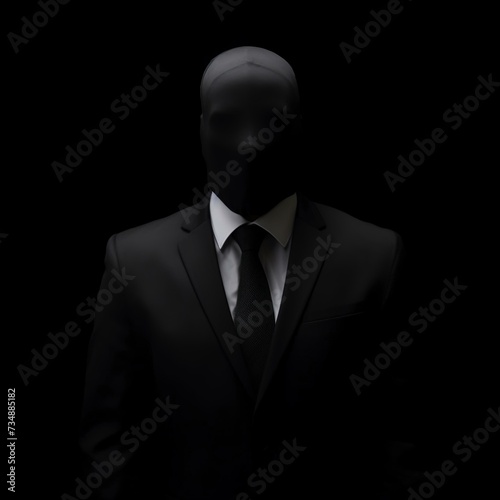 masked business man in black suit on an isolated background