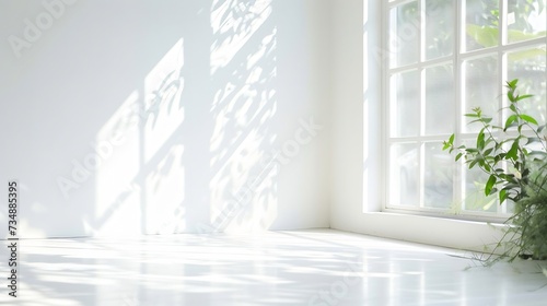 White room, glass windows, combined with the sunlight on the wall. : Generative AI
