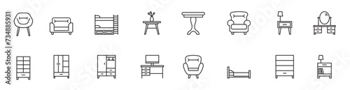 Furniture line icon set vector illustration.