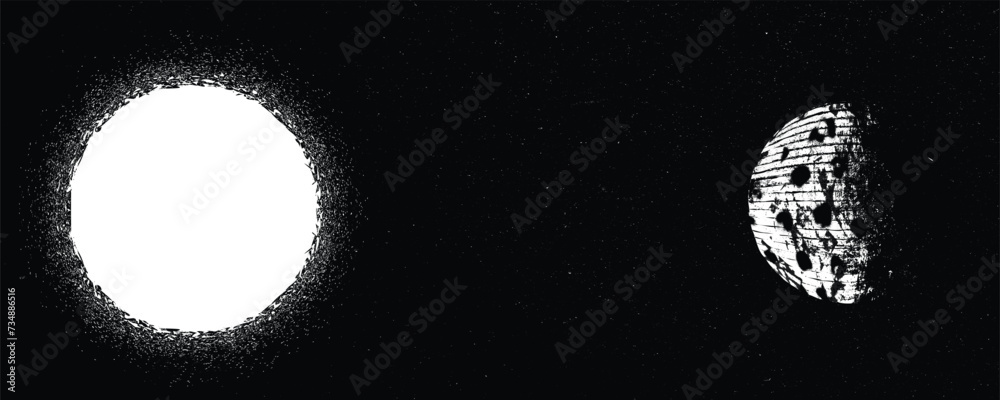 Obraz premium Stars and exoplanet in outer space. Futuristic landscape, with noise texture . Night landscape with starry sky .Vector illustration