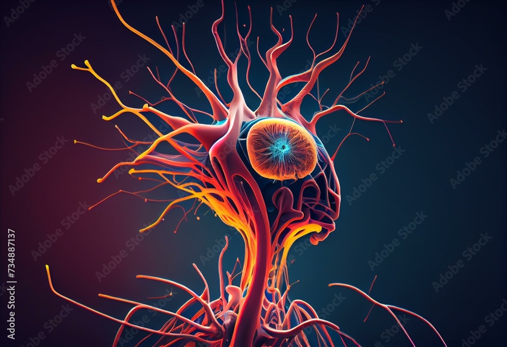 2d cartoon illustration of nervous system. Generative AI - obrazy, fototapety, plakaty 