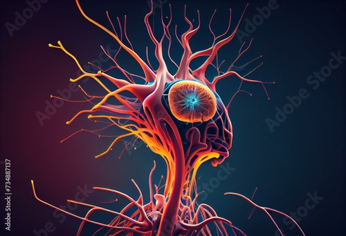 2d cartoon illustration of nervous system. Generative AI photo