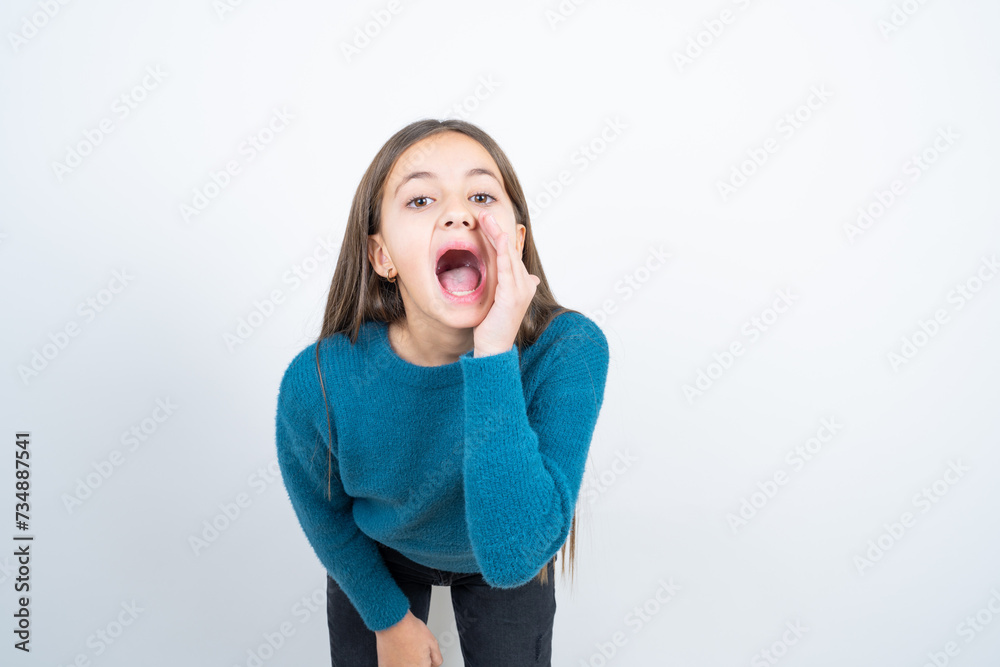 beautiful kid girl wearing blue sweater hear incredible private news impressed scream share beautiful kid girl wearing blue sweater hear incredible private news impressed scream share