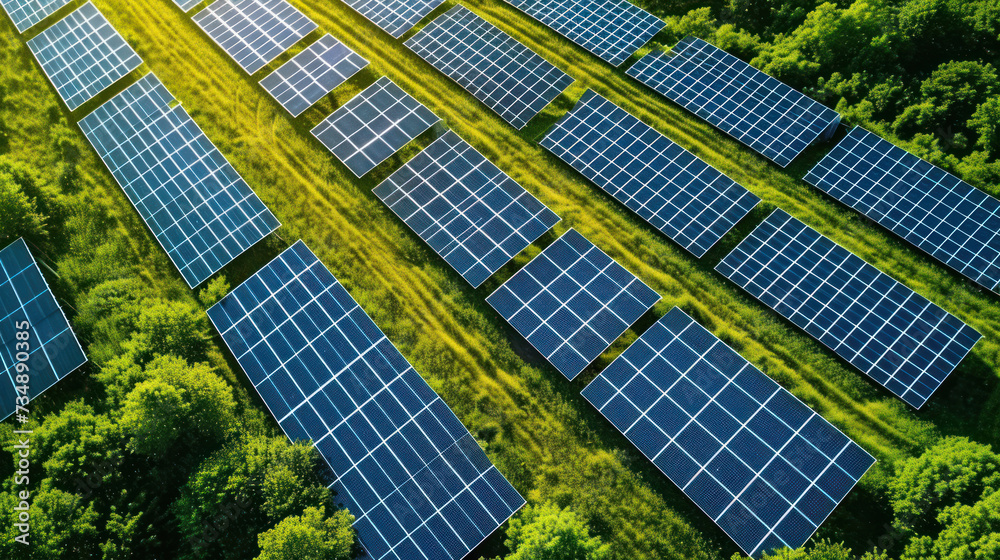 Aerial view of Solar panel, photovoltaic, alternative electricity source - concept of sustainable resources on a sunny day. Aerial view of Solar panel, photovoltaic, alternative electricity source - concept of sustainable resources on a sunny day.