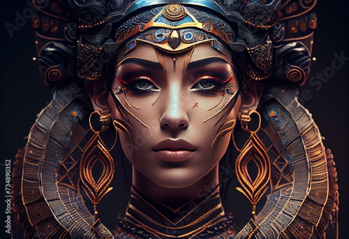 Hathor, Egyptian goddess, embodiment of joy, female love, and motherhood. AI generative in art nuveau style. Generative AI photo