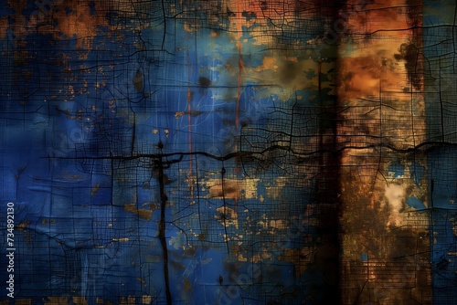 Abstract Grunge Texture with Blue and Orange Tones for Creative Backgrounds