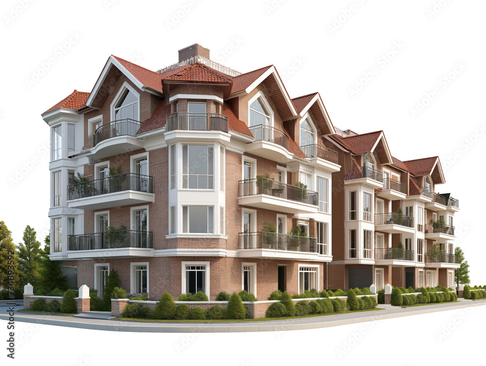 Real estate of big building complex. Clipart isolated on transparent background