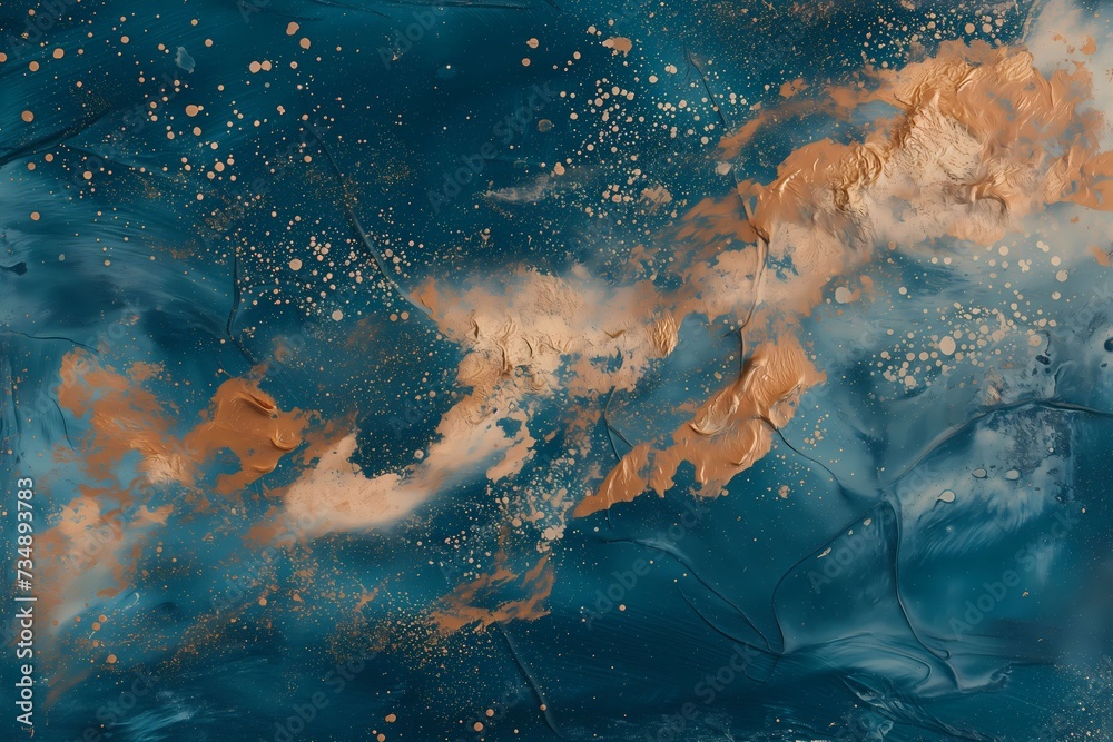 Abstract Artistic Background with Copper and Navy Blue Paint Splashes Abstract Artistic Background with Copper and Navy Blue Paint Splashes