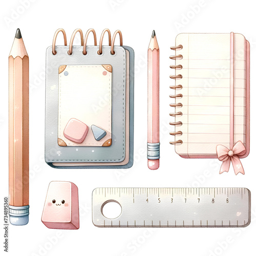 Cute Stationery Set with Kawaii Pencils and Notebooks
