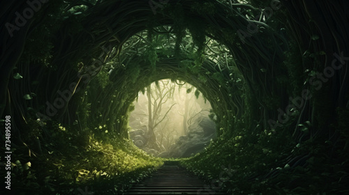 Green forest tunnel arch