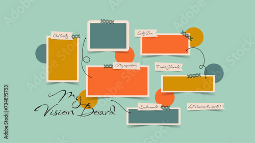 Vector photo collage template moodboard pictures grids vector illustration, vision board	