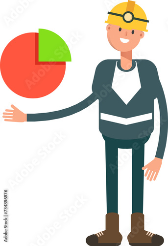 Miner Character Holding Pie Chart 